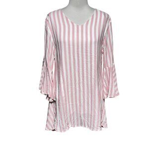 L&B Lucky and Blessed NWT 3/4 Striped Trumpet Sleeve Tunic Blouse Size Small